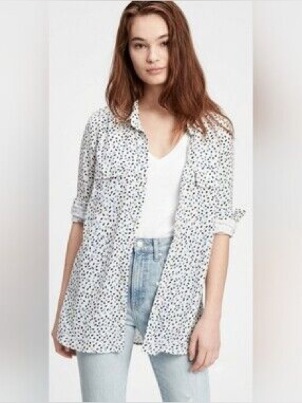 Relaxed White and black Button-Up Shirt - Women